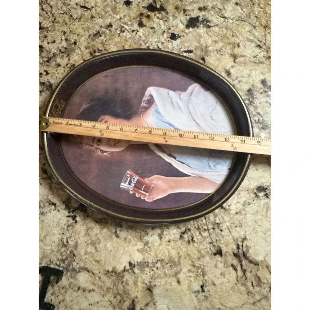 VTG '73 Coca Cola Oval Serving Tray Girl Holding‎ Drink Advertising Collectible